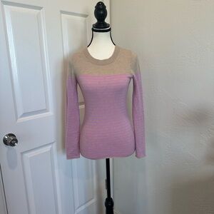 J. Crew Cashmere Sweater in Light Tan with Pink Stripes